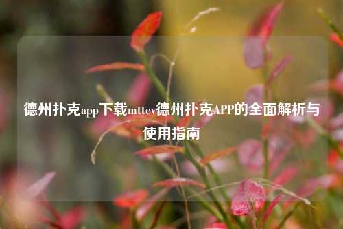 德州扑克app下载mttev德州扑克APP的全面解析与使用指南