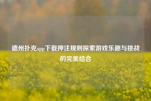 德州扑克app下载押注规则探索游戏乐趣与挑战的完美结合