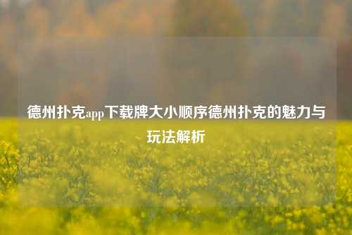 德州扑克app下载牌大小顺序德州扑克的魅力与玩法解析
