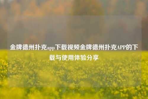 金牌德州扑克app下载视频金牌德州扑克APP的下载与使用体验分享