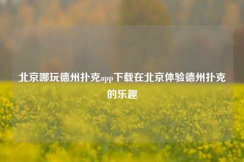 北京哪玩德州扑克app下载在北京体验德州扑克的乐趣
