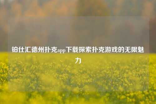 铂仕汇德州扑克app下载探索扑克游戏的无限魅力