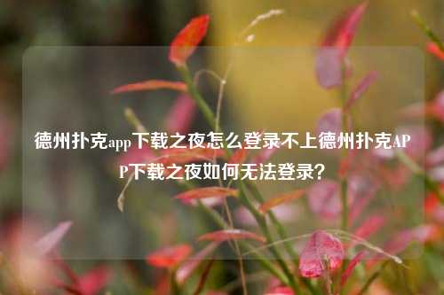 德州扑克app下载之夜怎么登录不上德州扑克APP下载之夜如何无法登录？