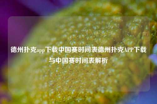 德州扑克app下载中国赛时间表德州扑克APP下载与中国赛时间表解析