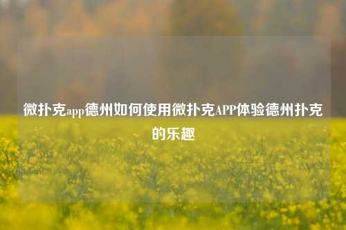 微扑克app德州如何使用微扑克APP体验德州扑克的乐趣