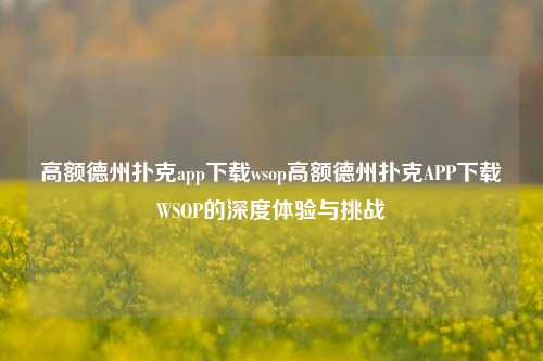 高额德州扑克app下载wsop高额德州扑克APP下载WSOP的深度体验与挑战