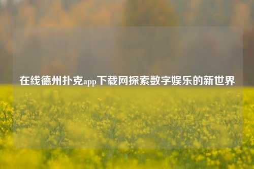 在线德州扑克app下载网探索数字娱乐的新世界