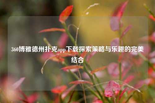 360博雅德州扑克app下载探索策略与乐趣的完美结合