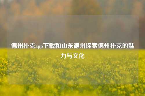 德州扑克app下载和山东德州探索德州扑克的魅力与文化