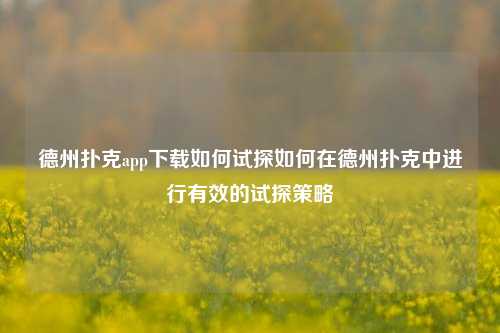 德州扑克app下载如何试探如何在德州扑克中进行有效的试探策略