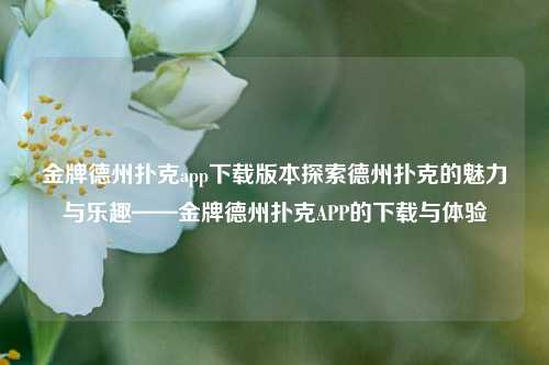 金牌德州扑克app下载版本探索德州扑克的魅力与乐趣——金牌德州扑克APP的下载与体验