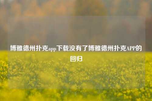 博雅德州扑克app下载没有了博雅德州扑克APP的回归