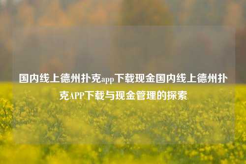 国内线上德州扑克app下载现金国内线上德州扑克APP下载与现金管理的探索