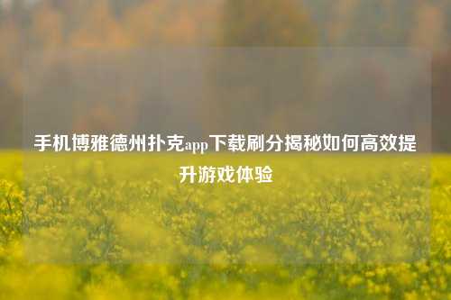 手机博雅德州扑克app下载刷分揭秘如何高效提升游戏体验