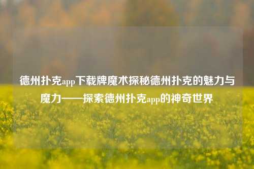 德州扑克app下载牌魔术探秘德州扑克的魅力与魔力——探索德州扑克app的神奇世界