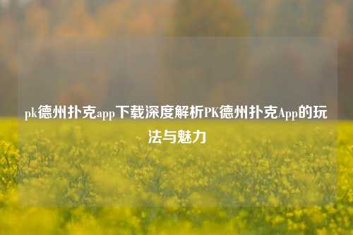 pk德州扑克app下载深度解析PK德州扑克App的玩法与魅力