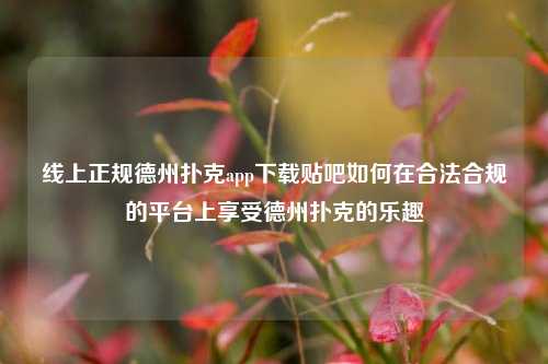 线上正规德州扑克app下载贴吧如何在合法合规的平台上享受德州扑克的乐趣