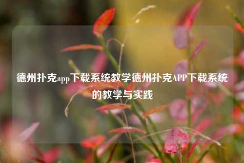 德州扑克app下载系统教学德州扑克APP下载系统的教学与实践
