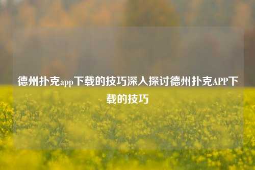 德州扑克app下载的技巧深入探讨德州扑克APP下载的技巧