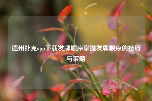 德州扑克app下载发牌顺序掌握发牌顺序的技巧与策略