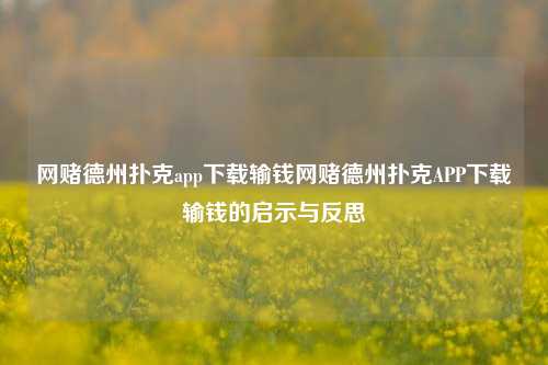 网赌德州扑克app下载输钱网赌德州扑克APP下载输钱的启示与反思