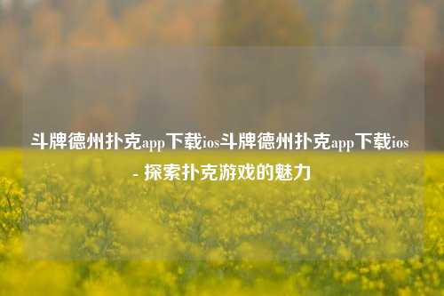斗牌德州扑克app下载ios斗牌德州扑克app下载ios - 探索扑克游戏的魅力