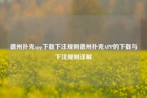 德州扑克app下载下注规则德州扑克APP的下载与下注规则详解