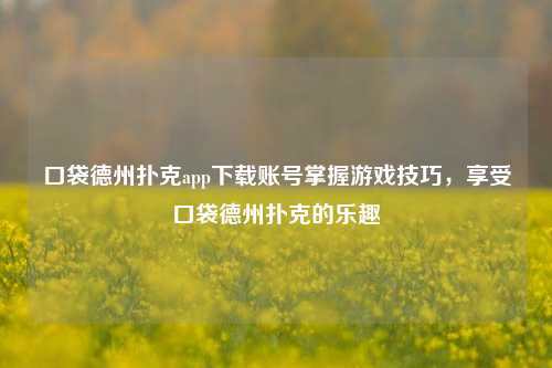 口袋德州扑克app下载账号掌握游戏技巧，享受口袋德州扑克的乐趣