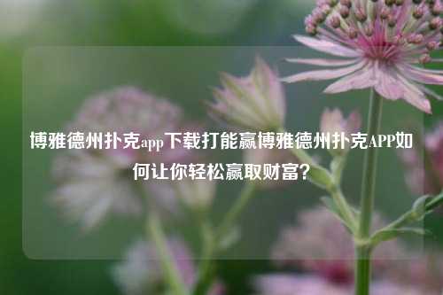 博雅德州扑克app下载打能赢博雅德州扑克APP如何让你轻松赢取财富？