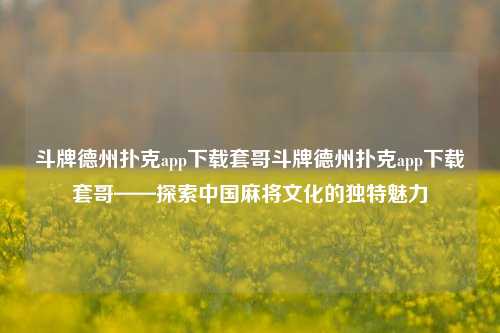 斗牌德州扑克app下载套哥斗牌德州扑克app下载套哥——探索中国麻将文化的独特魅力