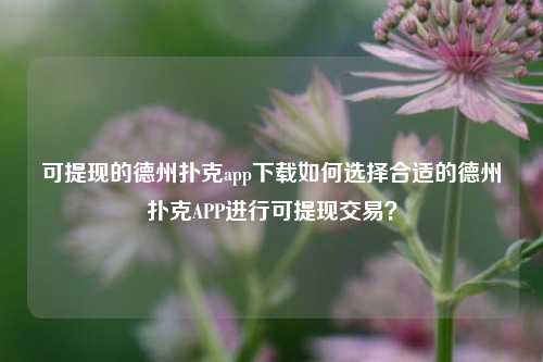 可提现的德州扑克app下载如何选择合适的德州扑克APP进行可提现交易？