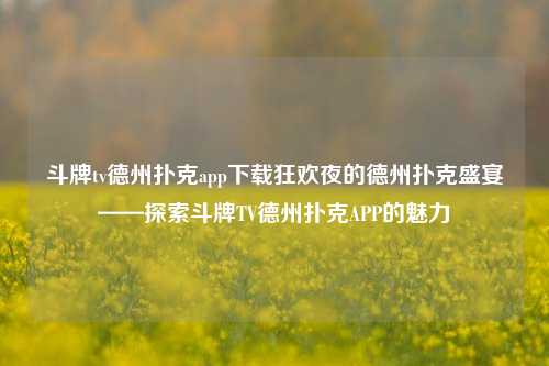 斗牌tv德州扑克app下载狂欢夜的德州扑克盛宴——探索斗牌TV德州扑克APP的魅力