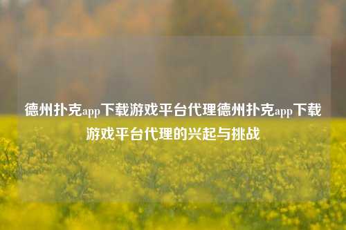 德州扑克app下载游戏平台代理德州扑克app下载游戏平台代理的兴起与挑战