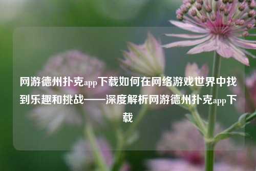 网游德州扑克app下载如何在网络游戏世界中找到乐趣和挑战——深度解析网游德州扑克app下载