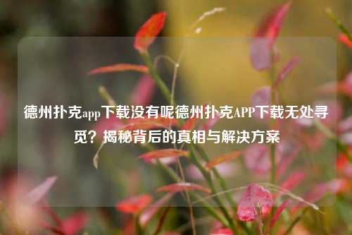 德州扑克app下载没有呢德州扑克APP下载无处寻觅？揭秘背后的真相与解决方案