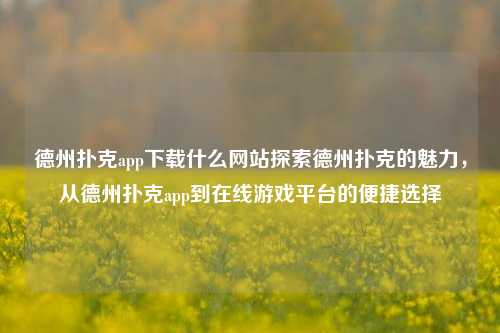 德州扑克app下载什么网站探索德州扑克的魅力，从德州扑克app到在线游戏平台的便捷选择