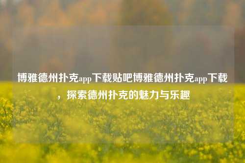 博雅德州扑克app下载贴吧博雅德州扑克app下载，探索德州扑克的魅力与乐趣