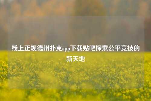 线上正规德州扑克app下载贴吧探索公平竞技的新天地