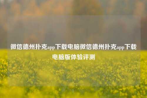 微信德州扑克app下载电脑微信德州扑克app下载电脑版体验评测