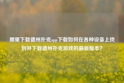 哪里下载德州扑克app下载如何在各种设备上找到并下载德州扑克游戏的最新版本？