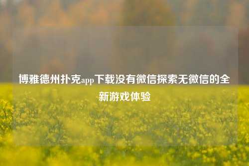博雅德州扑克app下载没有微信探索无微信的全新游戏体验