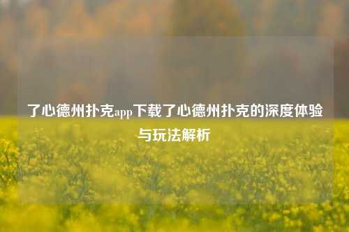 了心德州扑克app下载了心德州扑克的深度体验与玩法解析
