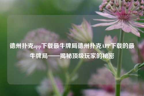 德州扑克app下载最牛牌局德州扑克APP下载的最牛牌局——揭秘顶级玩家的秘密
