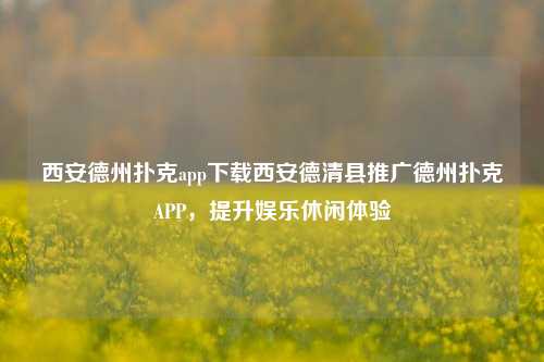 西安德州扑克app下载西安德清县推广德州扑克APP，提升娱乐休闲体验