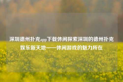 深圳德州扑克app下载休闲探索深圳的德州扑克娱乐新天地——休闲游戏的魅力所在