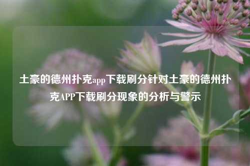 土豪的德州扑克app下载刷分针对土豪的德州扑克APP下载刷分现象的分析与警示