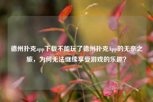 德州扑克app下载不能玩了德州扑克App的无奈之旅，为何无法继续享受游戏的乐趣？