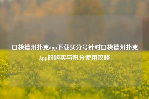 口袋德州扑克app下载买分号针对口袋德州扑克App的购买与积分使用攻略