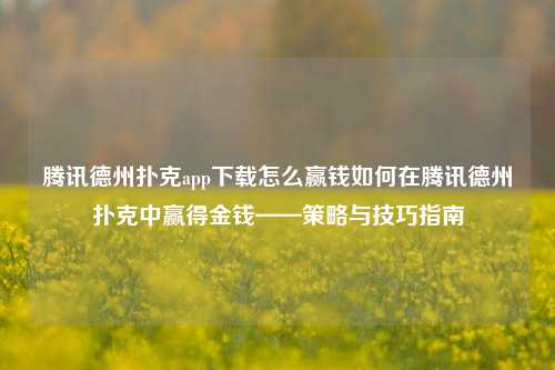 腾讯德州扑克app下载怎么赢钱如何在腾讯德州扑克中赢得金钱——策略与技巧指南