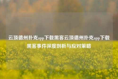 云顶德州扑克app下载黑客云顶德州扑克app下载黑客事件深度剖析与应对策略
